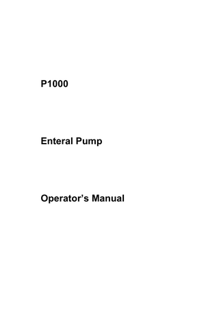 P1000  Enteral Pump  Operator’s Manual  