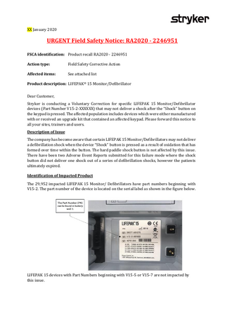 LIFEPAK 15 Urgent Field Safety Notice Jan 2020