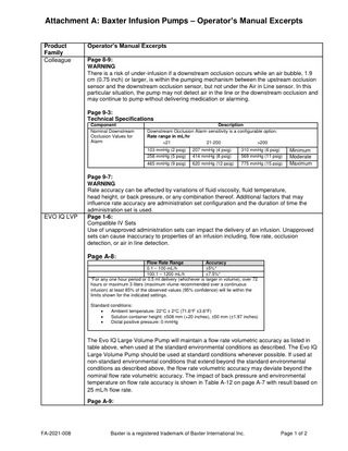 Colleague Pump Operators Manual Excerpts Attachment A July 2021