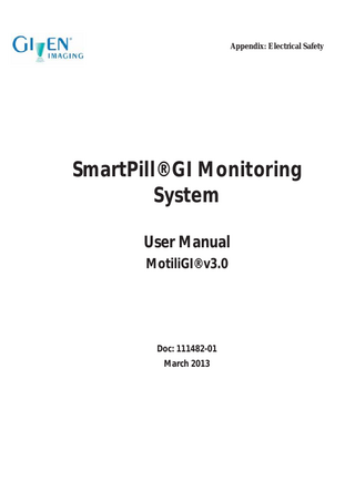 SmartPill GI Monitoring System User Manual v3.0 March 2013