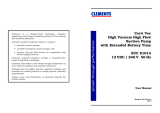 SUC 81014 Carri Vac High Vac High Flow Suction with Extended Battery Time User Manual Issue 2