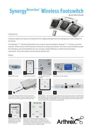 AR-8315W Synergy Resection Wireless Footpedal Quick Start Guide