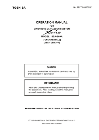 Xario 200 Model TUS-X200 Fundamentals Operation Manual Ver F