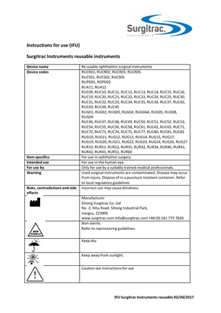 Surgitrac Reusable Instruments Instructions for Use 