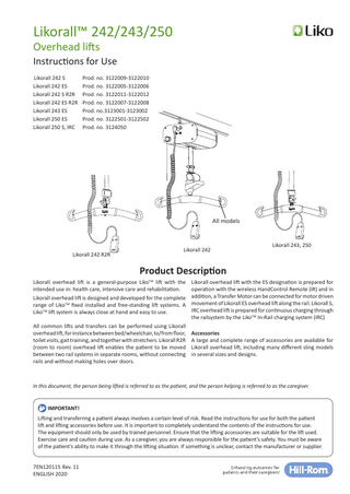 Likorall 242, 243, 250 Overhead Lifts Instructions for Use Rev. 11 