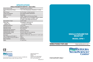 Camino Model SPM-1 Directions for Use Rev A