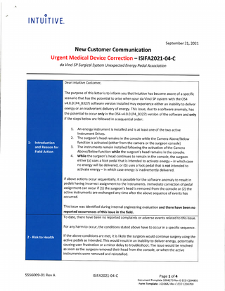 SP Surgical System Urgent Medical Device Correction Sept 2021