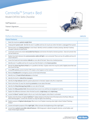 Centrella Smart + Bed Model CNT355 Skills Checklist Rev 2 Sept 2017