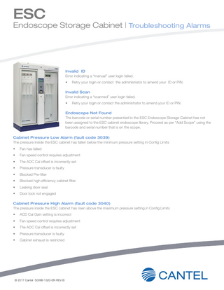 Endoscope Storage Cabinet Troubleshooting Alarms Guide Rev B