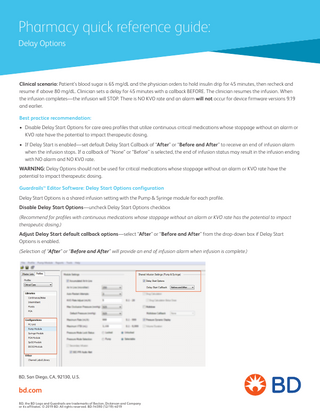 Alaris System PC Unit Delay Options Pharmacy Quick Reference Guide Dec 2019