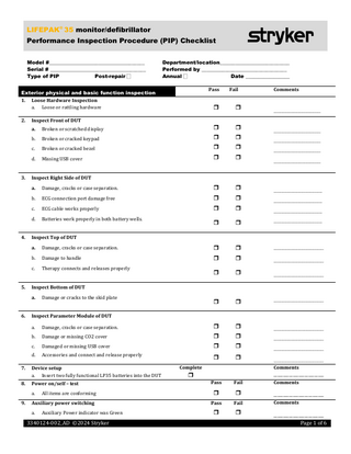 LIFEPAK 35 Performance Inspection Procedure  Checklist (PIP)
