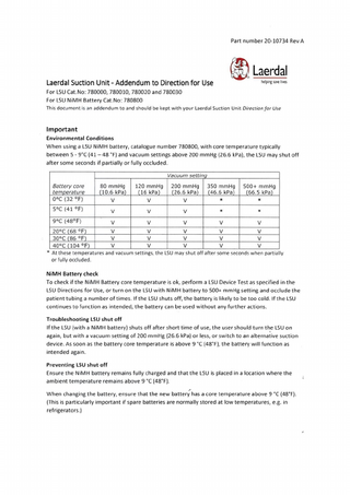 Laerdal Suction Unit LSU 7800xxxx Addendum to Directions for Use Rev A - NiMH Battery