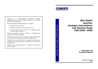 SUC 82643 Intervac Analogue Intermittent Low Suction Pump Operation and Technical Manual Issue 4