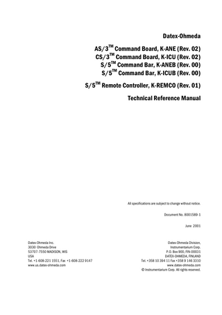 S5 Command Board Module Technical Reference Manual June 2001