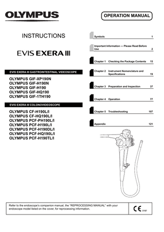 GIF TYPE x190 Series EVIS EXERA III GASTROINTESTINAL VIDEOSCOPE Operation Manual