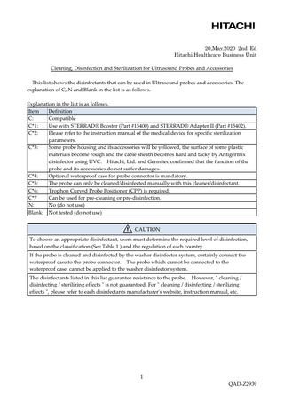 Cleaning, Disinfection and Sterilization Solutions for Ultrasound Probes Edition 2 May 2020