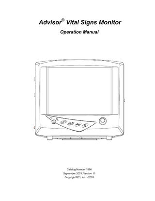 9200 Advisor Vital Signs Monitor Operation Manual Ver 11 Sept 2003