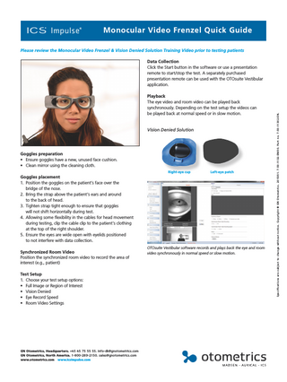 ICS Impulse Monocular Video Frenzel Quick Guide