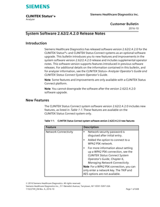 CLINITEK Status + Customer Bulletin Oct 2016