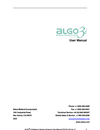 ALGO 3i Newborn Hearing Screener User Manual Rev E