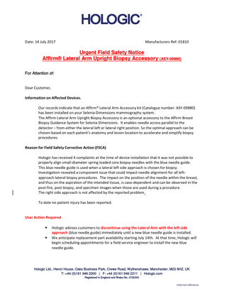 Affirm Lateral Arm Urgent Field Safety Notice July 2017