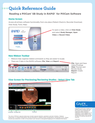 Reading a PillCam SB Study in RAPID for PillCam Software Quick Reference Guide