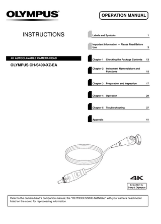 CH-S400-XZ-EA  4K AUTOCLAVABLE CAMERA HEAD Operation Manual Feb 2020