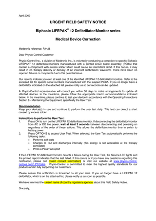 LIFEPAK 12 Urgent Field Safety Notice April 2009