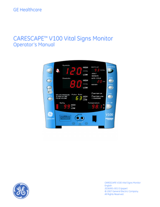 CARESCAPE V100 Vital Signs Monitor Operators Manual Rev D