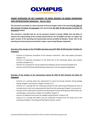 Short Overview of Key Changes to EMEA TJF-Q180V Operating and Reprocessing Manual March 2016