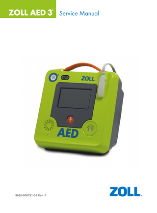 Table of Contents Preface ... 1 Conventions ... 2 Safety Considerations ... 2  Chapter 1 Maintenance ... 3  Self Tests ... 3 Self Test Functions ... 4 Automatic Self-Test Transfer ... 4 Cleaning the AED ... 5 Manual Maintenance Tests ... 6 Physical Inspection Test ... 6 Test Equipment ... 7 Power Supply Test (Optional) ... 8 Equipment Needed ... 8 Set Up ... 8 Pediatric Mode Test ...10 Equipment Needed ...10 Set Up ...10 Energy Test ...11 Equipment Needed ...11 Set Up ...11 Wi-Fi Test ...14 Equipment Needed ...14 Set Up ...14 USB Test ...16 Audio Recording Test (ZOLL AED 3 BLS models only) ...17 Equipment Needed ...17 Set Up ...17  Chapter 2 Troubleshooting ... 19 Troubleshooting the AED ...19  Chapter 3 Functional Description ... 21 High Voltage Circuit Section ...21 Low Voltage Analog Circuit Section ...21 Digital Section ...22 Isolation 22 Readiness Indicator Board ...23 USB Connection ...23 Other External Connections ...23  9650-000751-01 Rev. F  ZOLL AED 3 Service Manual  i  