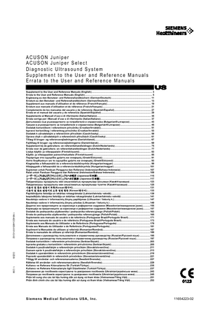 ACUSON Juniper and Juniper Select Supplement and Errata to the User and Reference Manual  Ver 2.0 VB 11