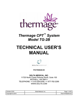 Thermage CPT System Technical Users Manual