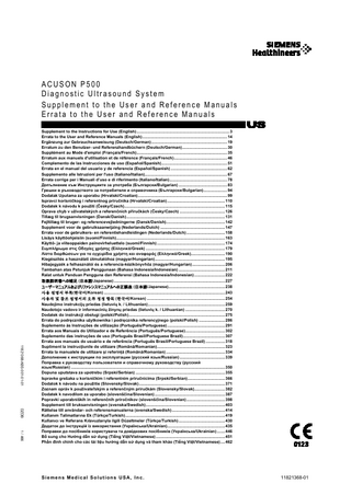 ACUSON P500 Supplement to the User and Reference Manuals Sw Ver VC10