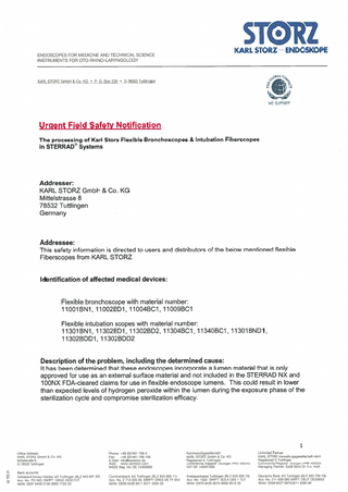 Flexible Bronchoscopes & Intubations Fiberscopes Urgent Field Safety Notification 2014