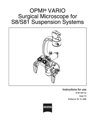 OPMI VARIO on a S8 S81 Suspension System Instructions for use Issue 7.0 Dec 2005