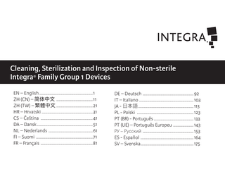 Integra Non-Sterile Family Group 1 Devices Cleaning, Sterilization and Inspection Instructions