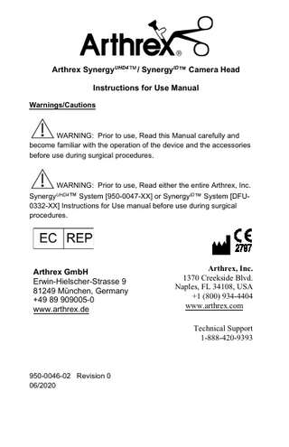 SynergyUHD4 and SynergyID Camera Head Instructions for Use Manual Rev 0 June 2020