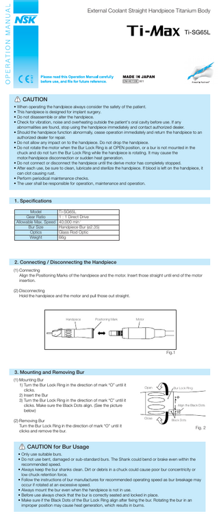 Ti-Max Handpiece External Coolant Straight Operation Manual