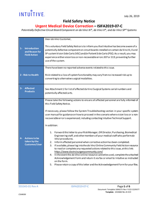 Xi , X and SP Urgent Medical Device Correction July 2019