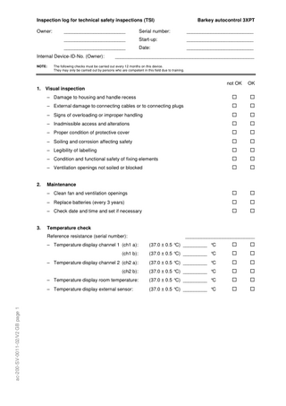 Barkey Autocontrol 3XPT Inspection Log for Technical Safety Inspections Ver 2 GB