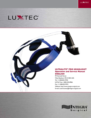 ULTRALITE PRO HEADLIGHT Operation and Service Manual Rev C Jan 2010