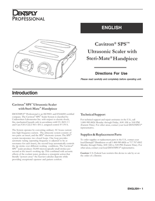 Cavitron SPS Directions for Use