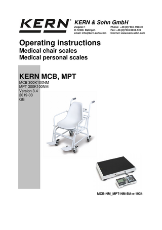 MCB, MPT Medical Chair Scale and Personal Scale Operating Instructions Ver 3.4 March  2019