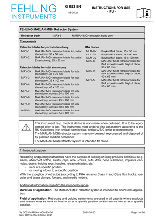 MARJAN MGH Retractor System Instructions for Use