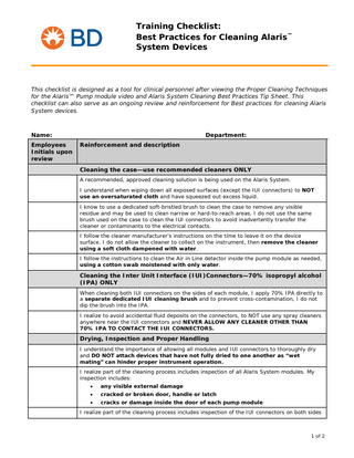 Alaris Pump module System Training Checklist for Best Practices Cleaning March 2016