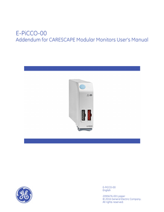 CARESCAPE Monitor Addendum for E-PiCCO-00 Users Manual 