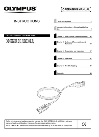 CH-S190-XZ E and Q  AUTOCLAVABLE CAMERA HEAD Operation Manual Nov 2011