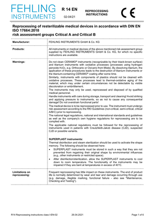 Reprocessing Medical Devices in Risk Group Critical A and B Instructions