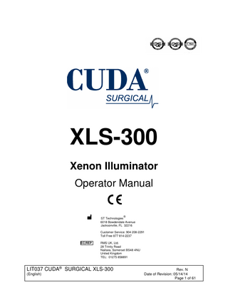 XLS-300 Xenon Illuminator Operator Manual Rev. N May 2014 